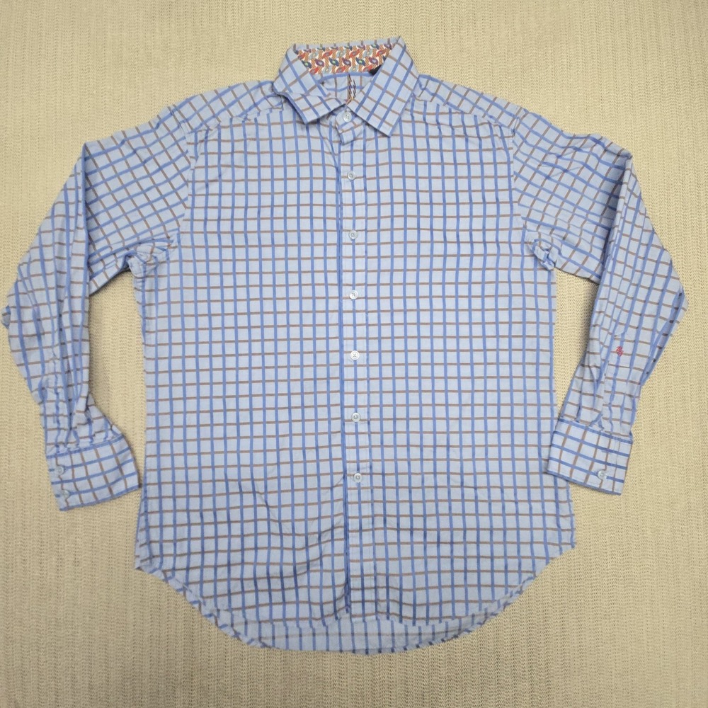 Robert Graham Shirt Mens Medium Blue Check Long Sleeve Button Up Contrast Trim